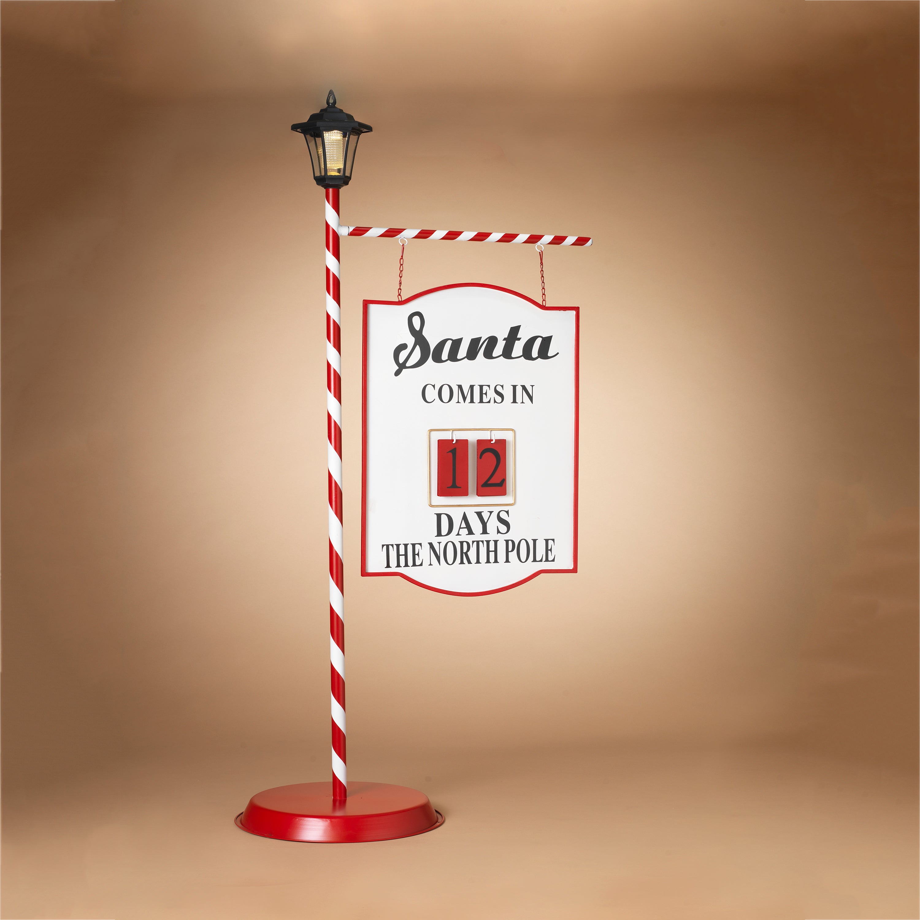 Illuminated 57.75 in H Solar Lighted Metal Santa with “JOY” Sign